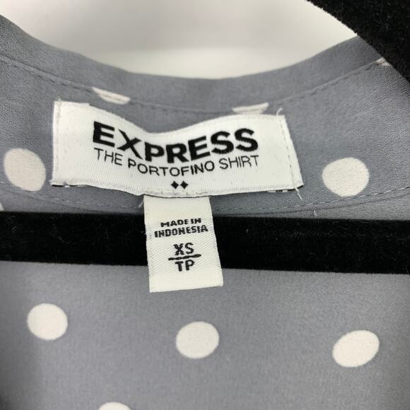 Express The Portofino Shirt Womens Sz XS Gray White Polka Dot Button Front NEW - Picture 5 of 6